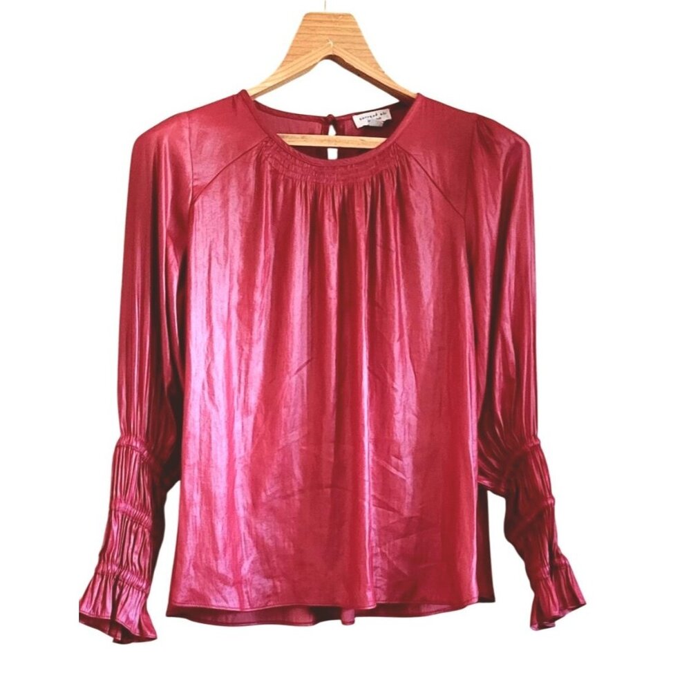 Current Air Red Long Sleeve Blouse With Ruched Cuffs Size Medium